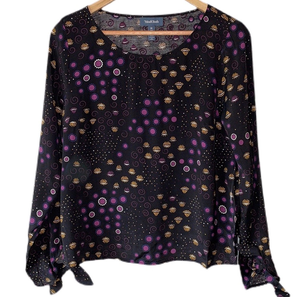 ModCloth Scoop Neck Retro Astro Semi Sheer Blouse